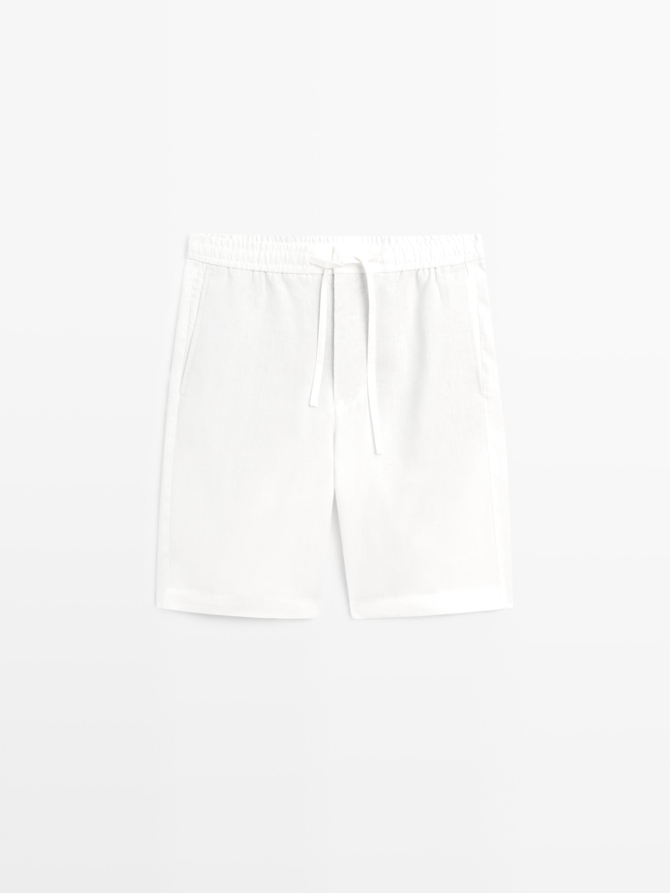 100% linen short Bermuda shorts — Oyster-white