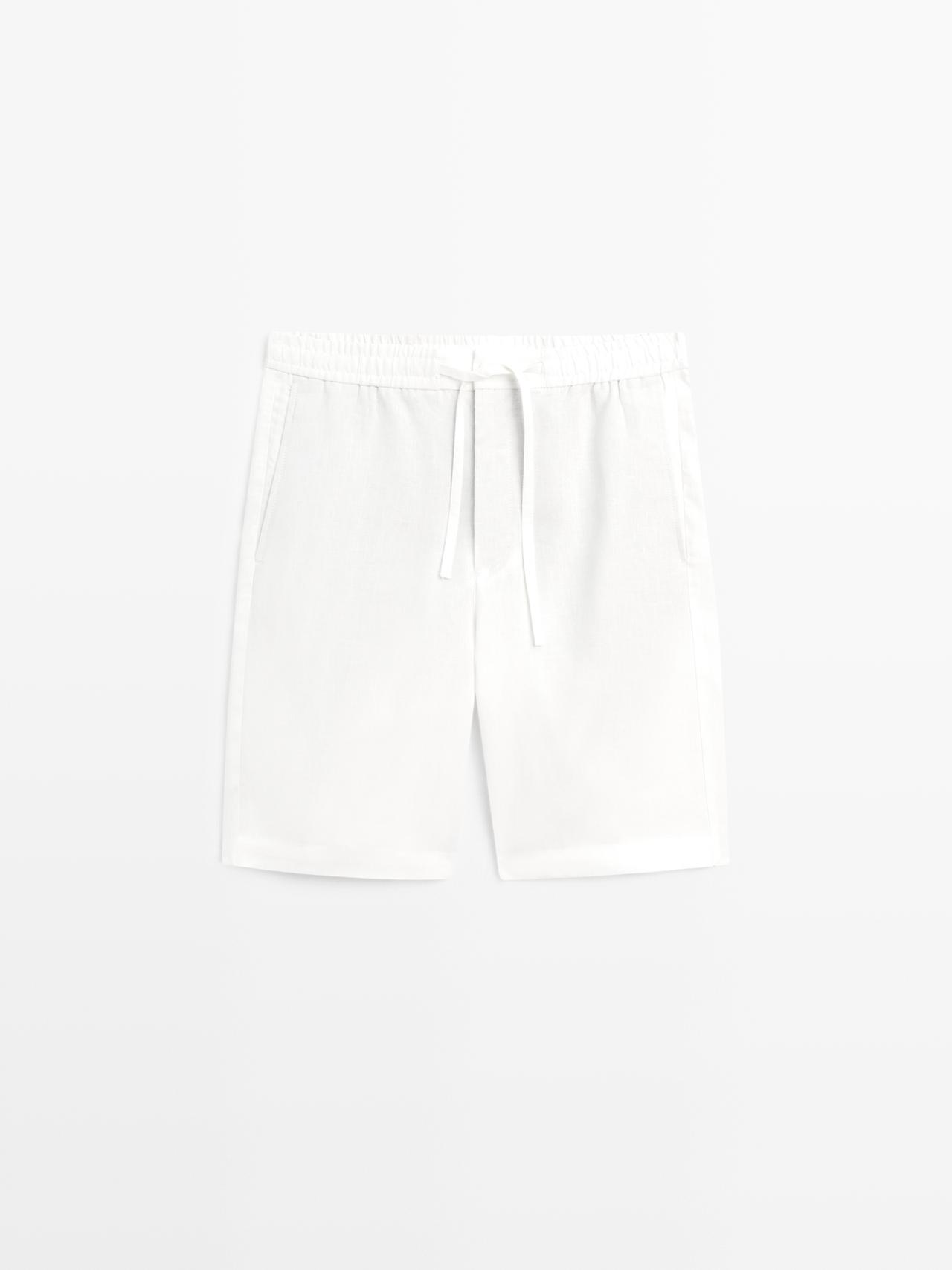 100% linen short Bermuda shorts — Oyster-white