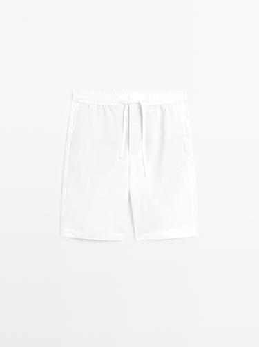 Zara 100% linen short Bermuda shorts - Oyster-white