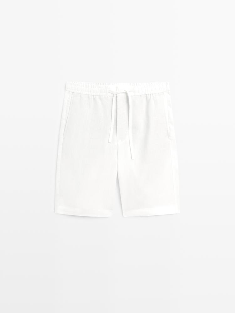 100% linen short Bermuda shorts — Oyster-white