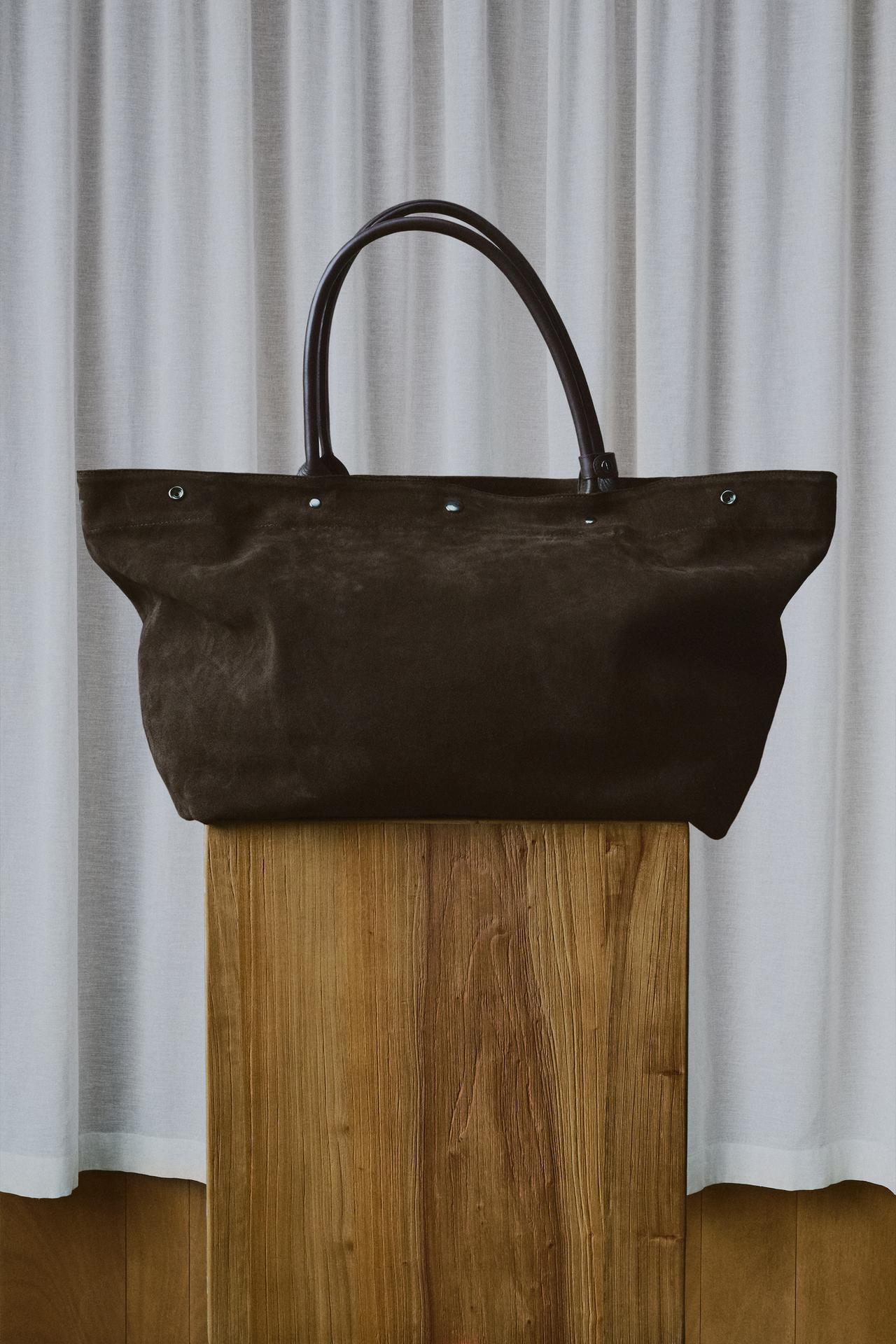 AARON LEVINE X ZARA LEATHER SHOPPER BAG — Brown