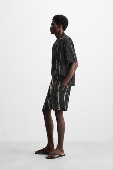 CONTRAST EMBROIDERED BERMUDA SHORTS - Black / White by Zara - Image 3