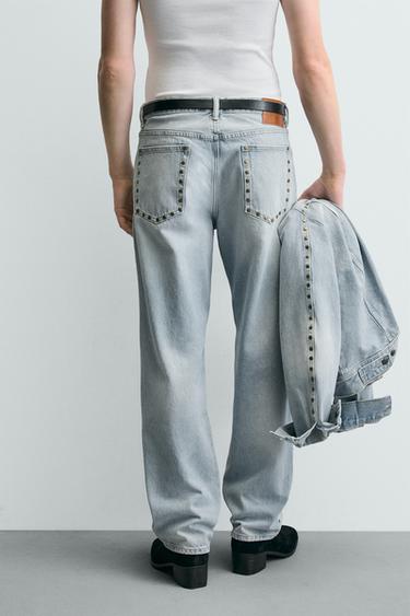 STRAIGHT-LEG JEANS WITH METAL STUDS - Light blue by Zara - Image 2