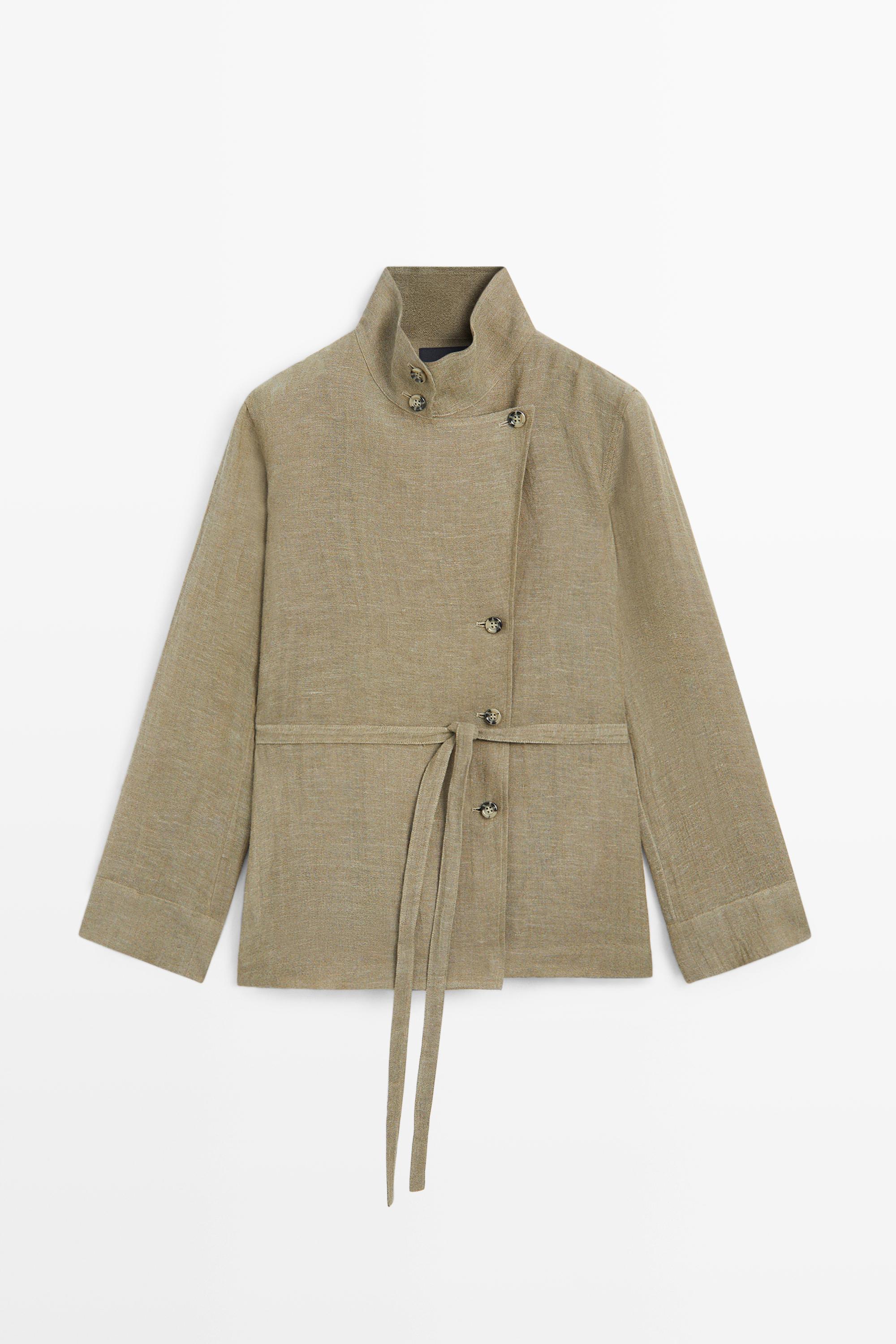 Suede linen-blend safari jacket with stand collar