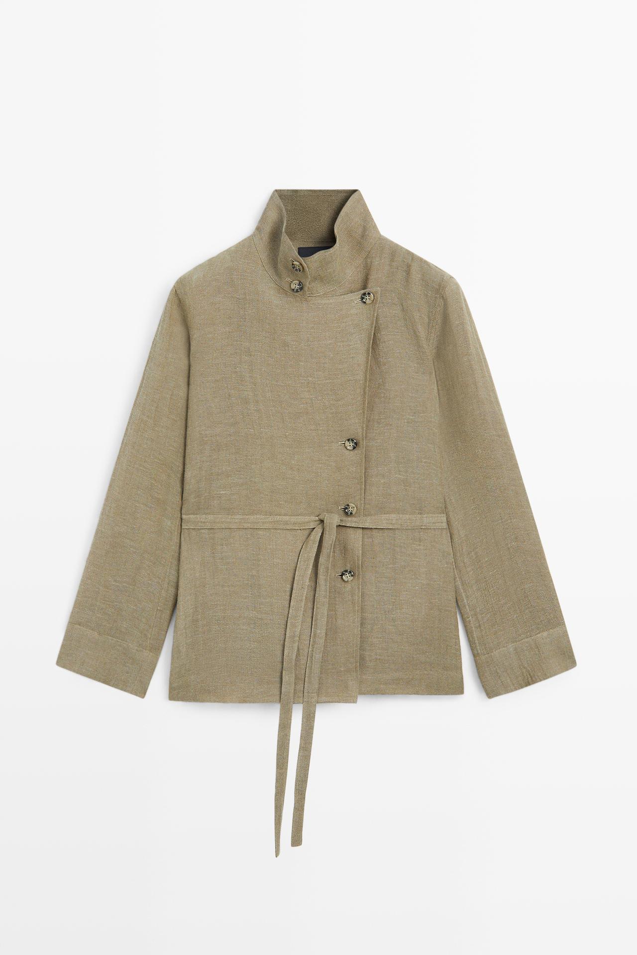 Suede linen-blend safari jacket with stand collar — 548
