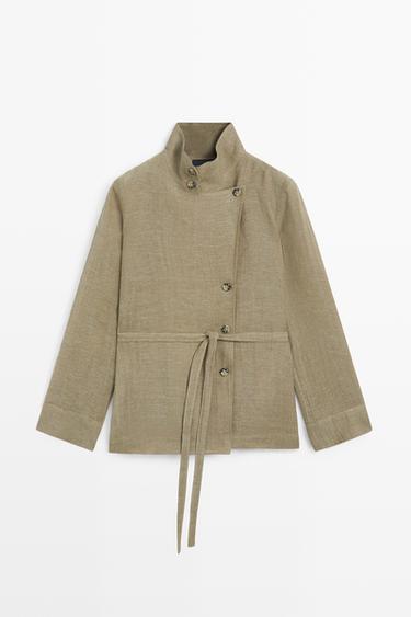 Suede linen-blend safari jacket with stand collar — 548 1