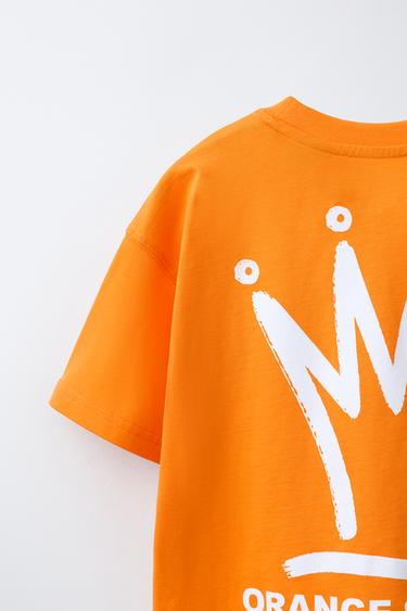 T-SHIRT À INSCRIPTION IMPRIMÉE - Orange vif de Zara - Image 3