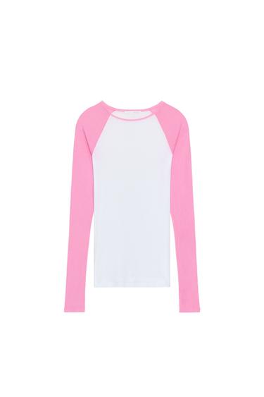 SUPIMA® CONTRAST SLEEVE T-SHIRT - Pink / White by Zara