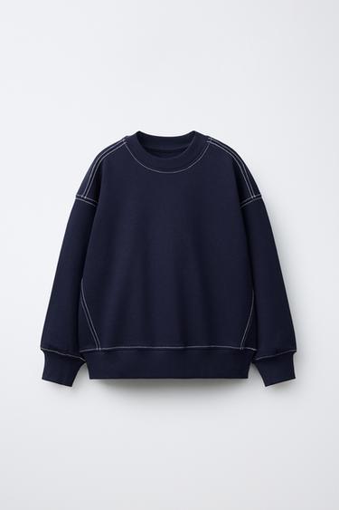SWEATSHIRT AND PLUSH TROUSERS SET WITH TOPSTITCHING - Navy blue by Zara - Image 1