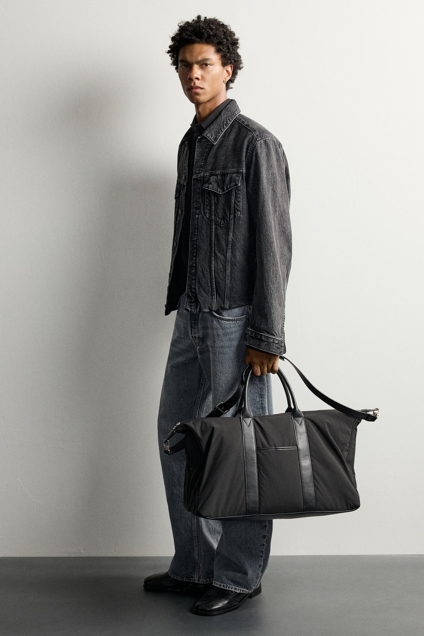 Мужская сумка Zara Combined Nylon Travel, цвет: Чёрный — фото 1