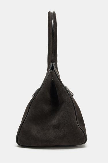 SAC PORTÉ ÉPAULE EN CROÛTE DE CUIR - Gris de Zara - Image 5