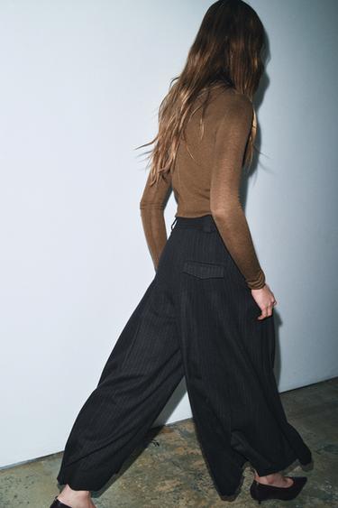 ZW COLLECTION STRIPED WIDE-LEG TROUSERS - Navy blue by Zara - Image 2