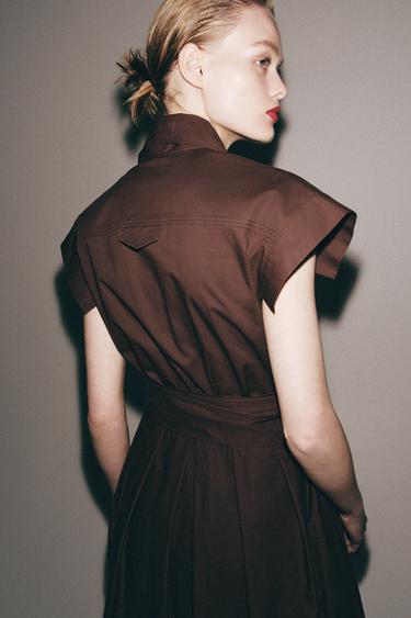 ROBE POPELINE PLIS ZW COLLECTION - Marron de Zara - Image 2