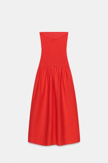 ROBE MI-LONGUE NID D'ABEILLE - ROUGE de Zara - Image 9