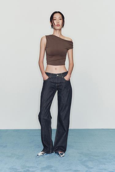 ASYMMETRIC TEXTURED TOP - Brown by Zara