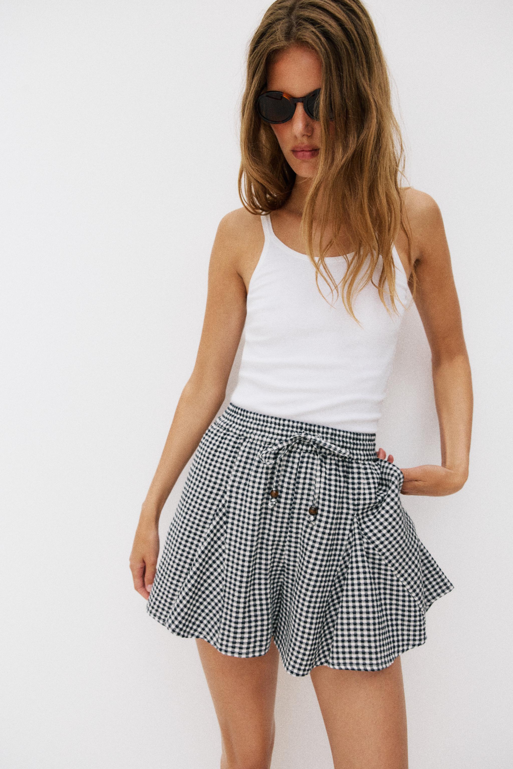 JUPE-PANTALON À CARREAUX VICHY ET ÉVASE