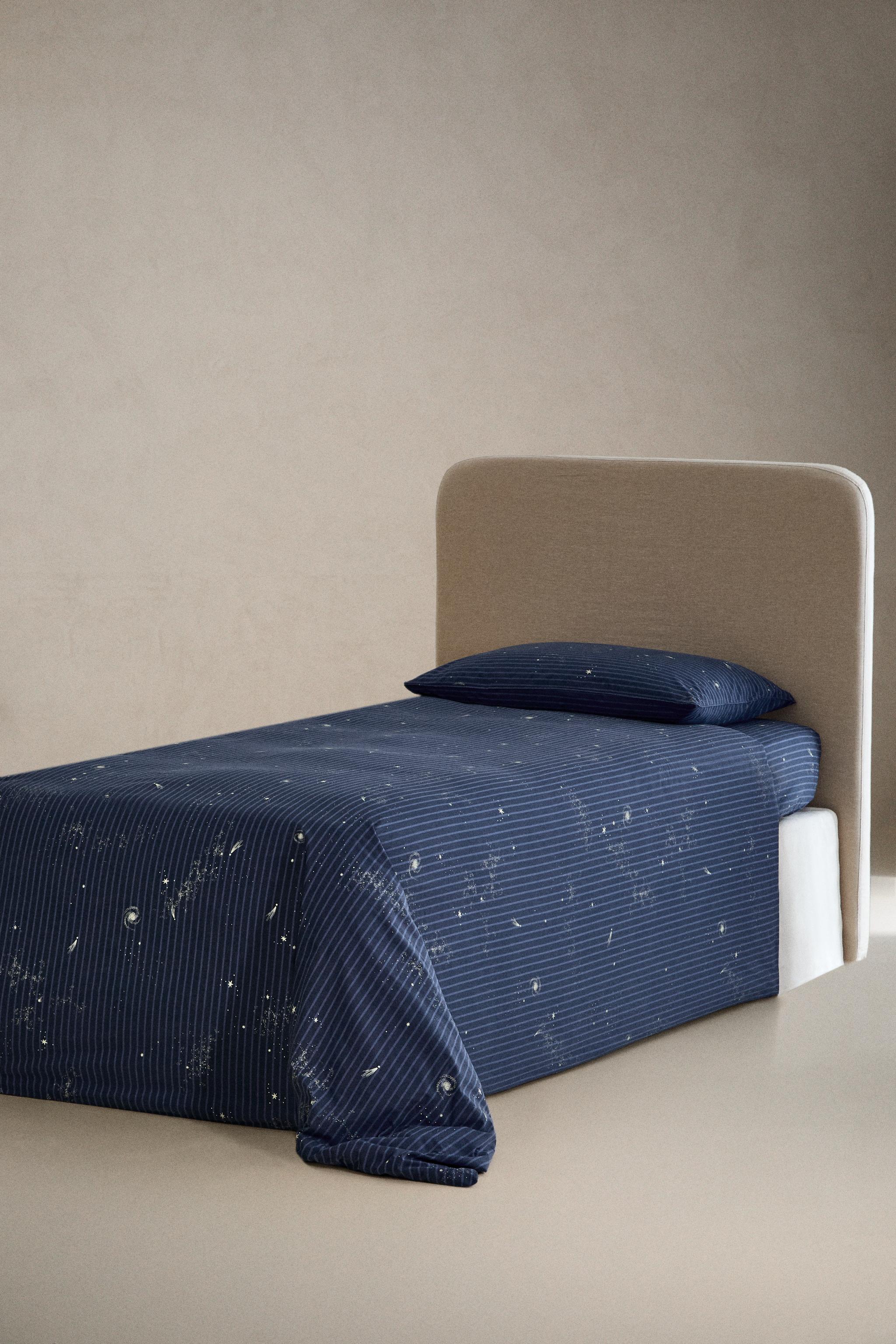 KIDS' SPACE STRIPE FITTED SHEET — Blue