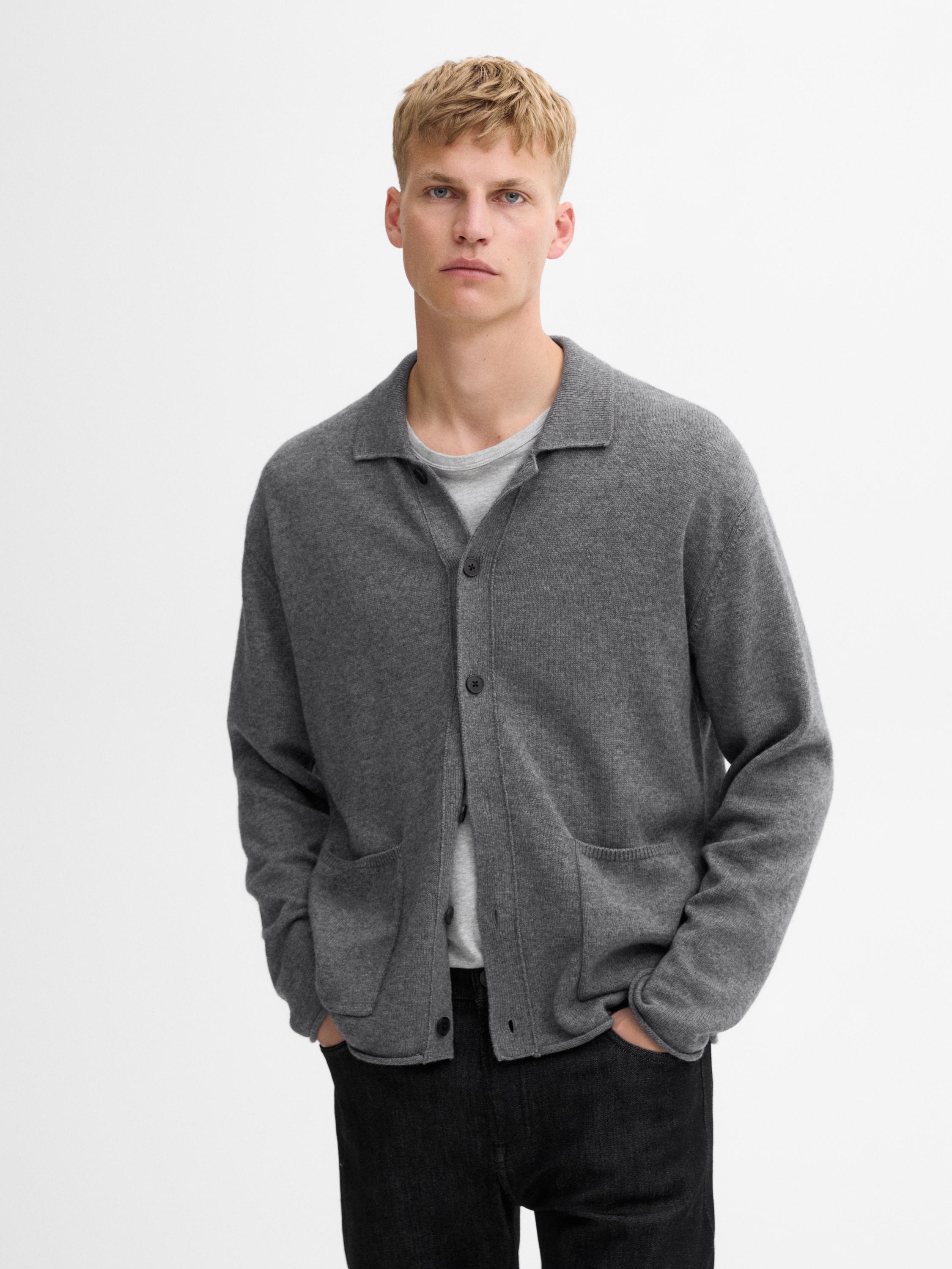 Wool blend cardigan with pocket details - Anthracite grey