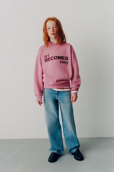 EMBROIDERED SLOGAN SWEATSHIRT - Pink by Zara