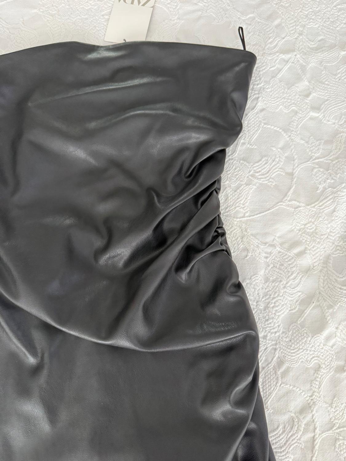 DRAPED FAUX LEATHER DRESS - Image 2