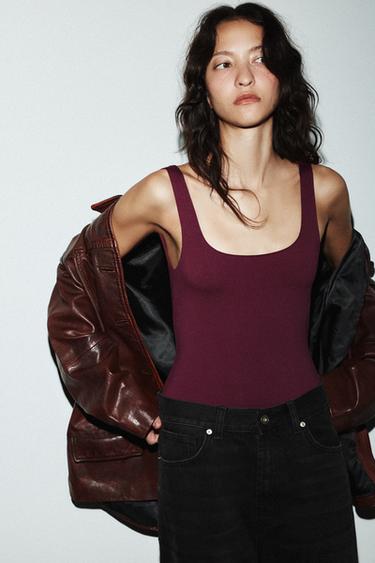POLYAMIDE STRAPPY BODYSUIT - Wine by Zara