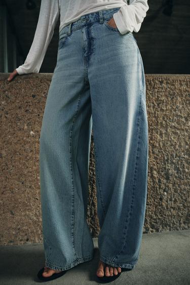 JEANS ZW COLLECTION LOOSE BARREL SHTRAT I MESËM - E kaltër e hapur nga Zara