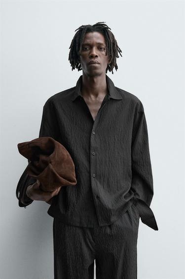 STRIPED FLOWING SHIRT - Black by Zara