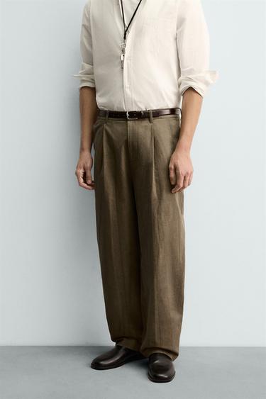 Zara TIE-DYE PRINT PLEATED PANTS - Beige