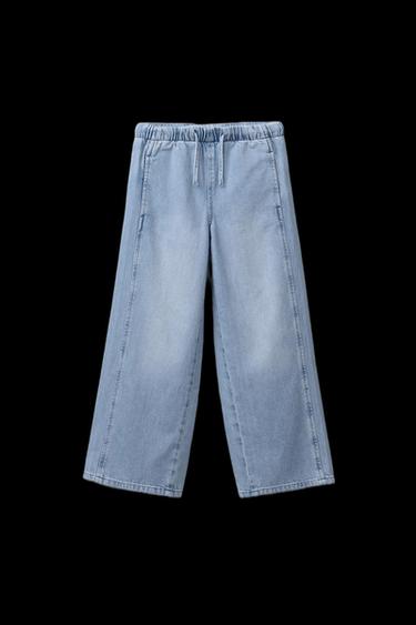 WIDE-LEG JEANS WITH DRAWSTRINGS - Light blue by Zara