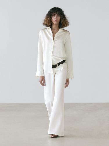 Camisa fluida satinada - Blanco roto de Zara - Imagen 0