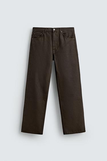 JEANS STRAIGHT FIT ACABADO ENCERADO - Chocolate de Zara