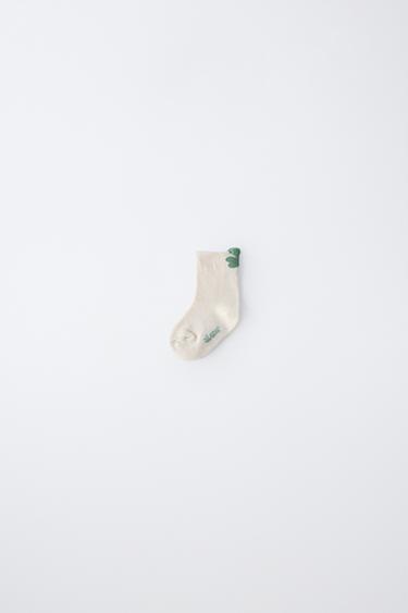 Zara CLOVER PRINT KNEE SOCKS - Ecru / Green