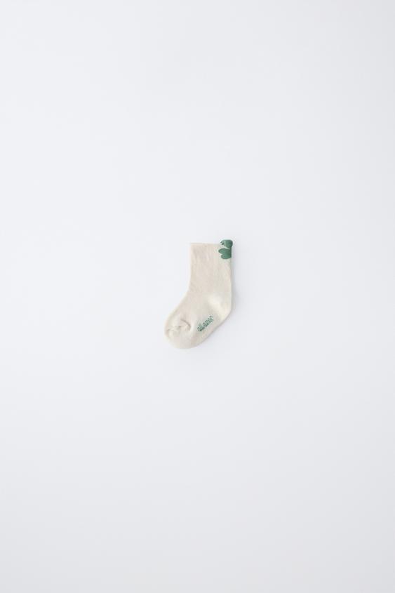 LONG CLOVER PRINT SOCKS - Ecru / Green by Zara - Image 0