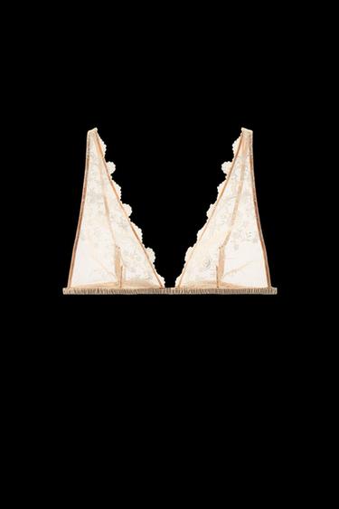 MESH LACE TRIANGLE BRA - Biscuit by Zara - Image 0