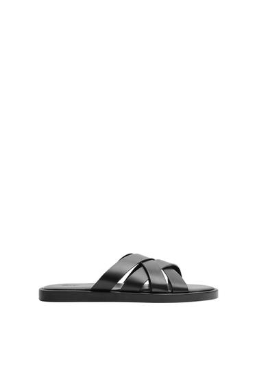 Zara LEATHER STRAP SANDALS - Black