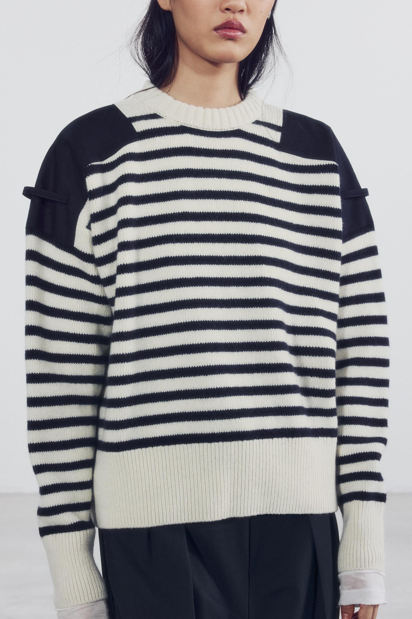 Женский свитер Zara Wool Sweater with Contrast Shoulders, цвет: Полосатый — фото 5