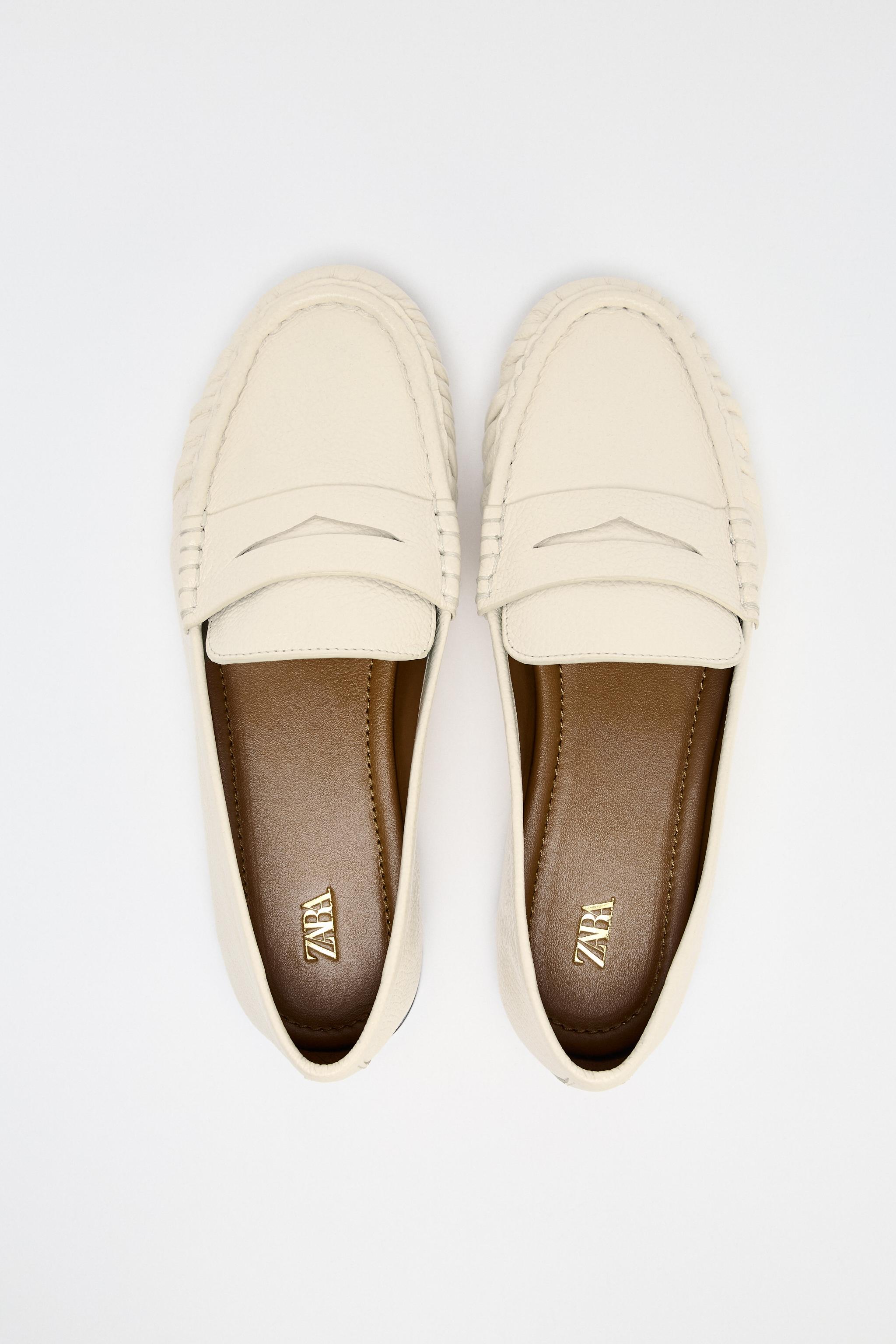 ギャザーレザーローファー - ホワイト | ZARA Japan / 日本