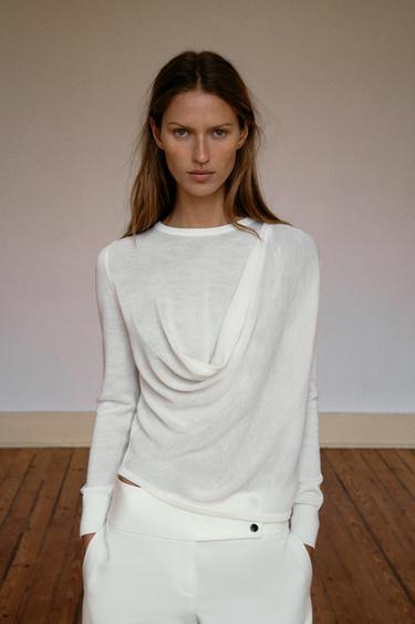 Zara 流動針織衫 - 米黃白色