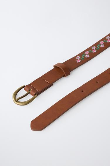 EMBROIDERED FLOWERS BELT - Brown by Zara - Image 1