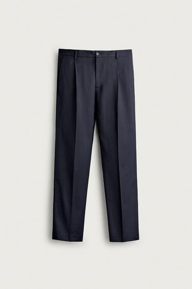100% WOOL PINSTRIPE REGULAR FIT SUIT TROUSERS - Navy blue by Zara