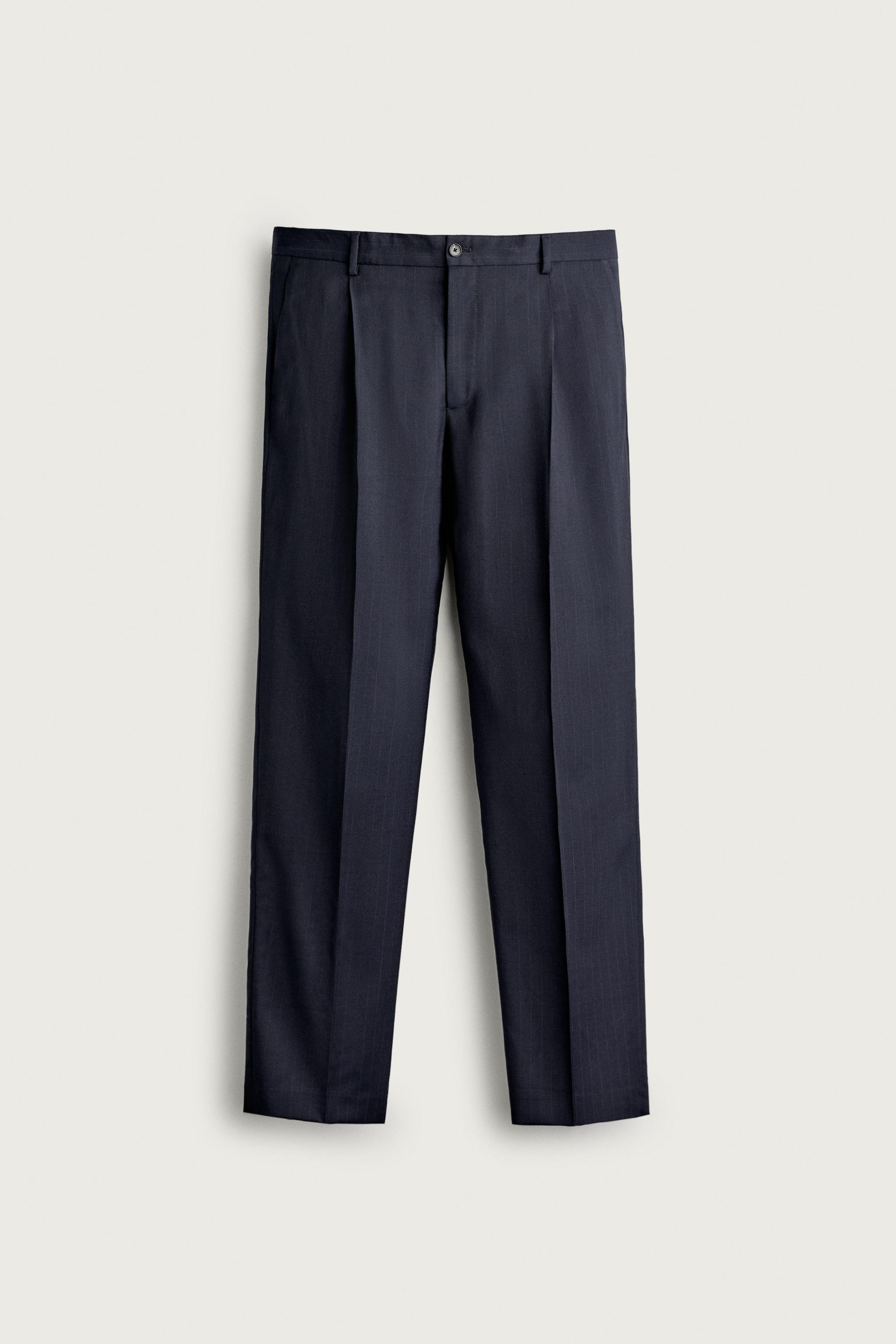 100% WOOL PINSTRIPE REGULAR FIT SUIT PANTS