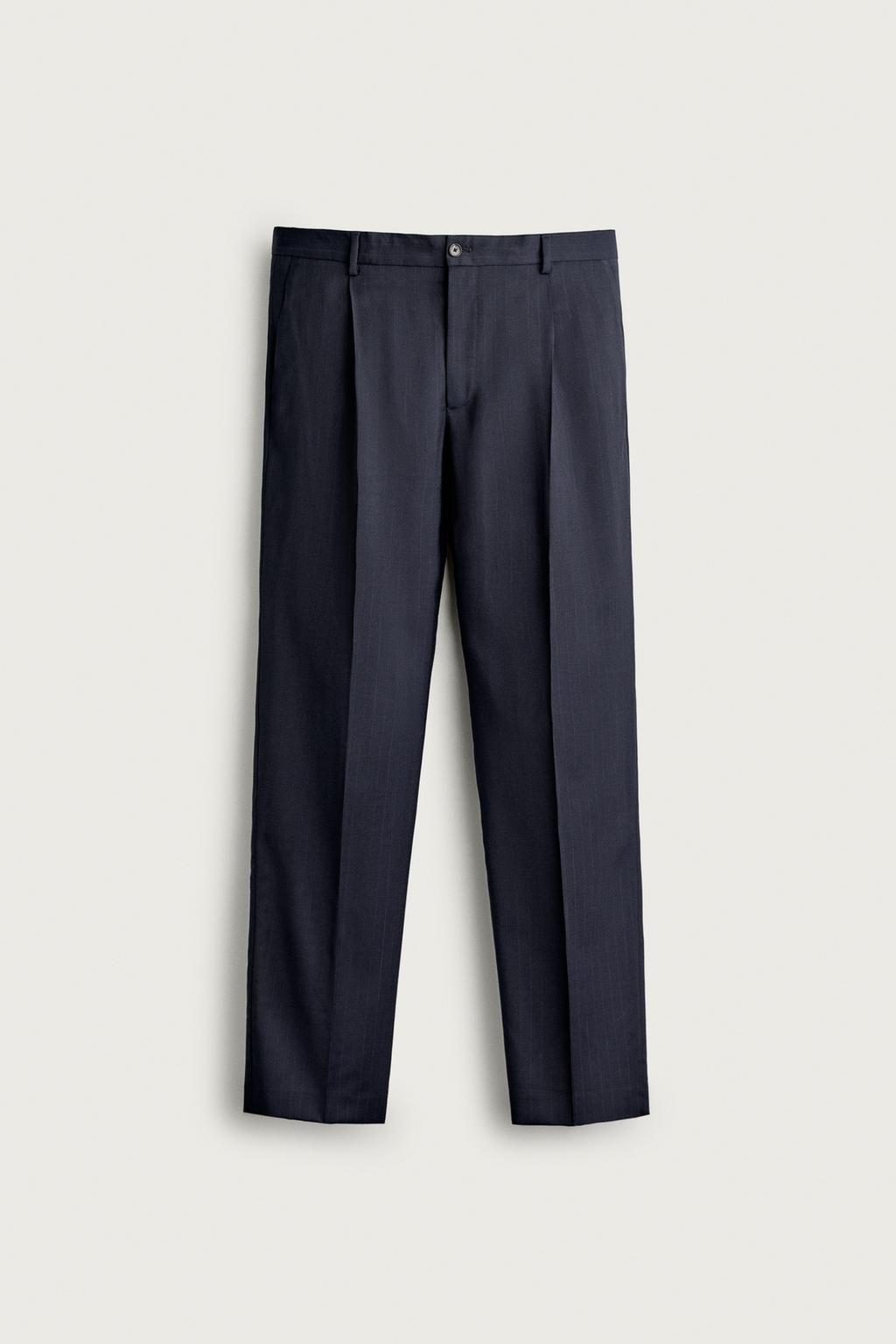 100% WOOL PINSTRIPE REGULAR FIT SUIT TROUSERS
