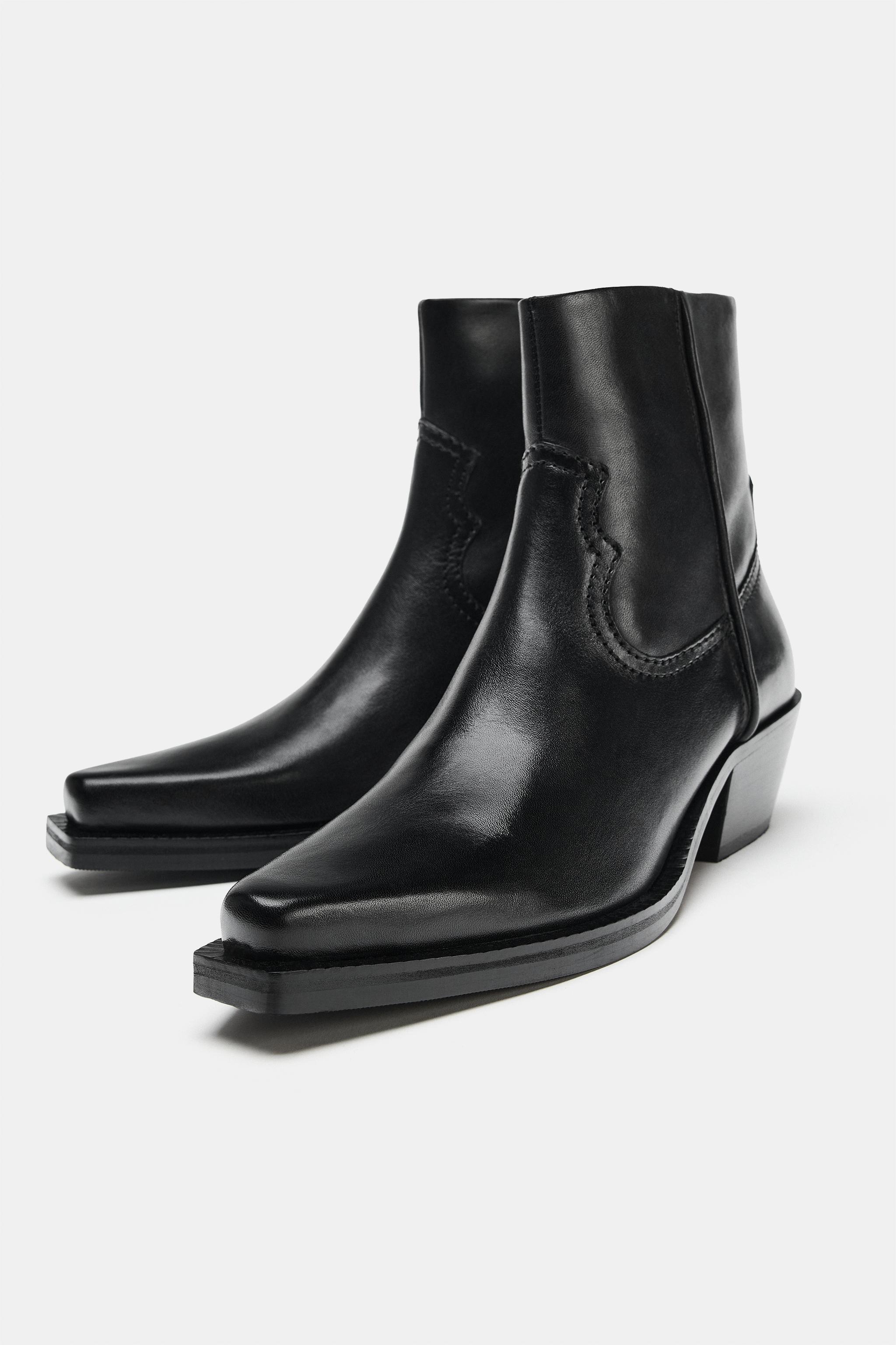 LEATHER COWBOY HEEL BOOTS - Black | ZARA United States
