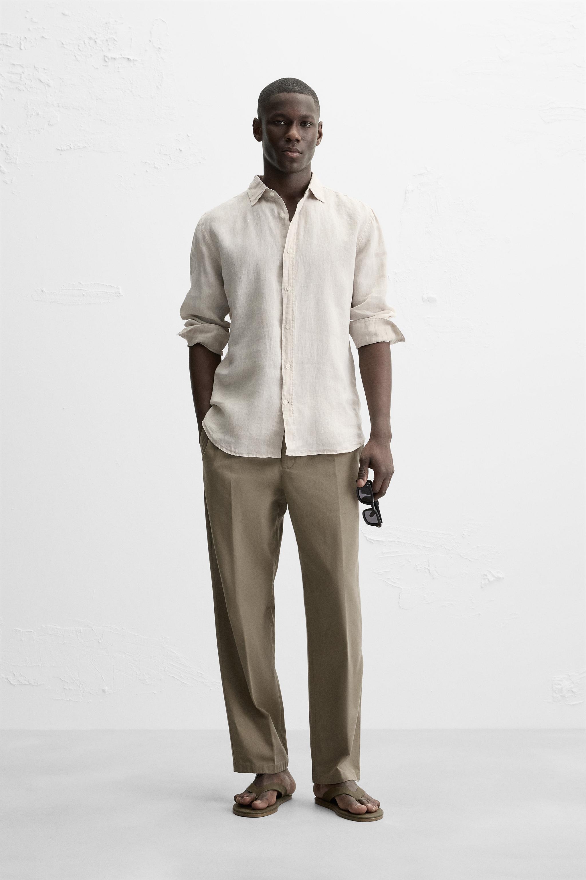 CAMISA 100 LINO Beige claro ZARA Mexico - Main Image