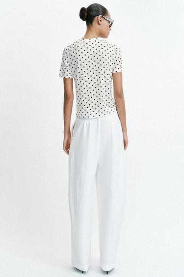 SHORT SLEEVE POLKA DOT T-SHIRT - Ecru / Black by Zara - Image 3