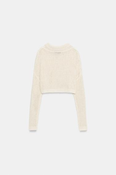 CROPPED HIGH-NECK JUMPER - Light ecru by Zara - Image 9