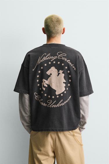 SUADOIRO LAVADO GRÁFICO CABALOS - Gris antracita de Zara