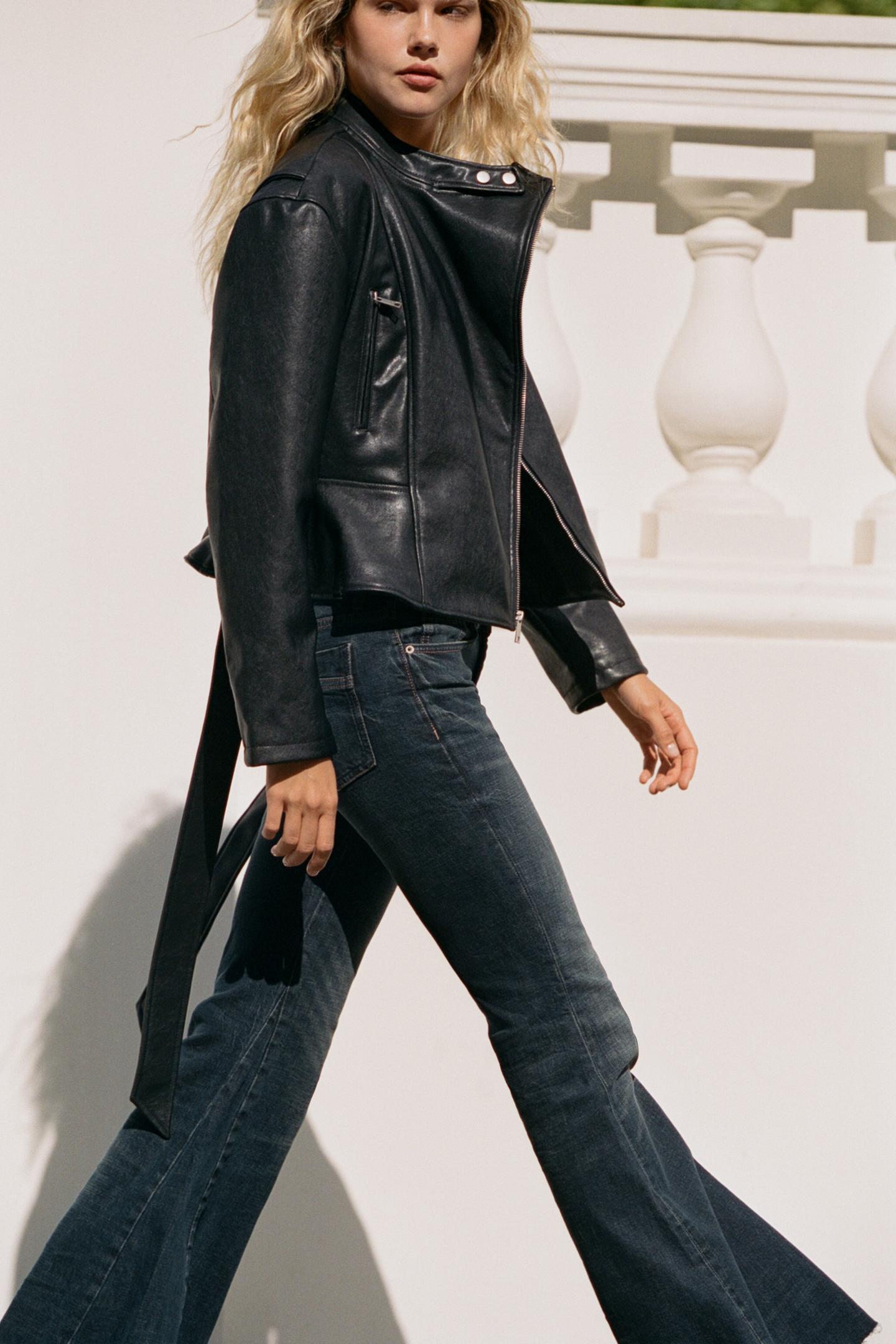 Женская куртка Zara Faux Leather Belted Biker, цвет: Чёрный — фото 3