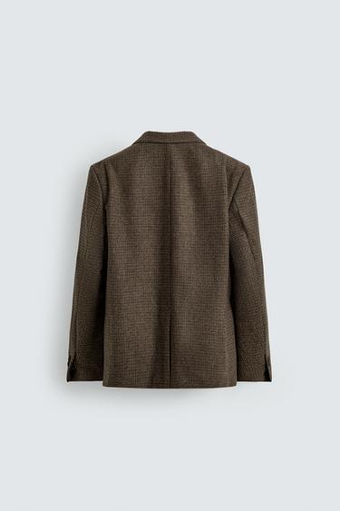 WOOL BLEND CHECK DOUBLE-BREASTED BLAZER - Brown by Zara - Image 7