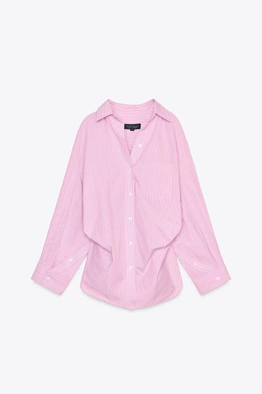OVERSIZE STRIPED POPLIN SHIRT - Pink / White by Zara